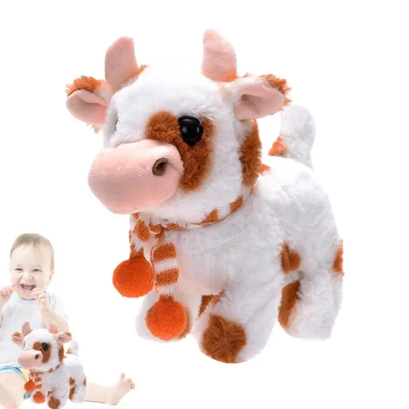 Juguetes de vaca, Animal electrónico para mascotas, vaca de peluche, juguete de ganado con pilas con sonidos, juguete educativo y de aprendizaje interactivo para