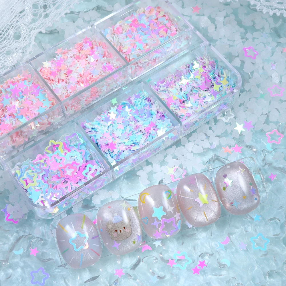 6 Grids Coloeful Stars Epoxy Resin Molds Filles Aurora Stars Glitter Flakes Resin Craft Fillers DIY Jewelry Making Accessories