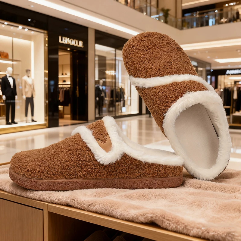

Yijiao Muller Shoes Women Winter Shoes Indoor Half Slippers One Foot Pedal Flat Cotton Shoe Lazy Headgear Casual Shoes Men Brown