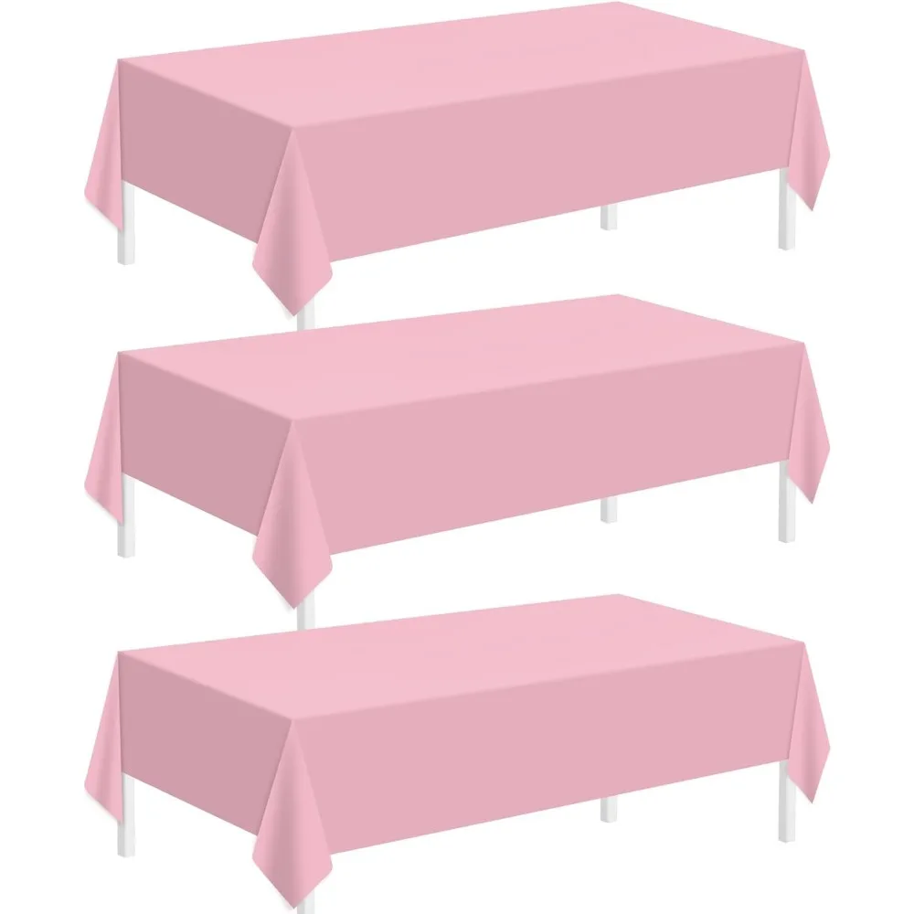Pink Plastic Tablecloth Disposable Rectangular Table Cover 54 x 108 3 Pack for Birthday Party Mothers Day Christmas Anniversary Graduation Decoration