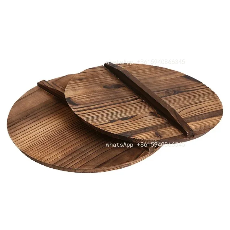 Natural Wooden Pot Cover Pan Lid With Large Handle Anti-Hot Anti-Spillover r Wok Wooden Pan Lid Cookware Parts