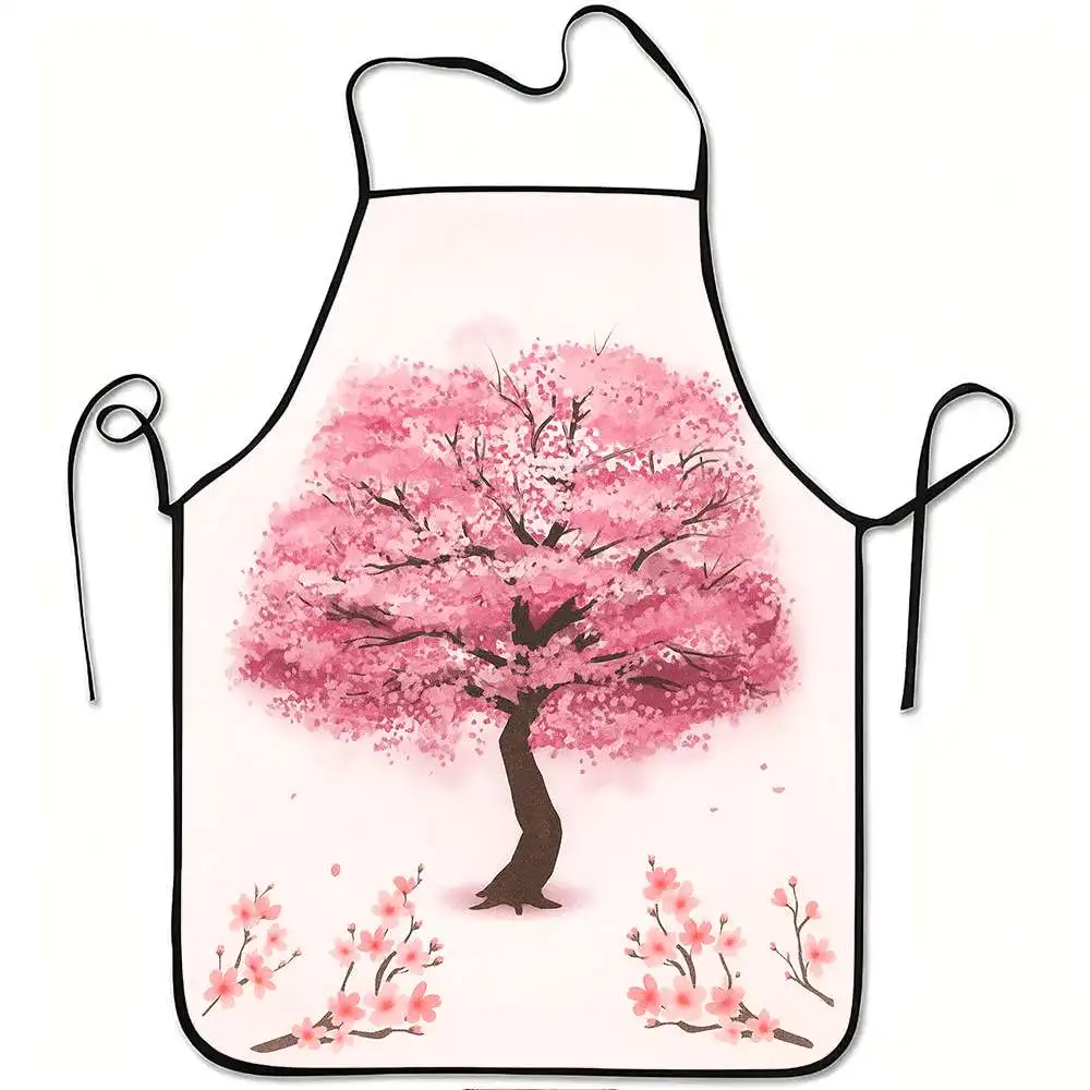 1pc Sakura Blossom Tree Art Print Apron, Durable and Easy to Clean, Adjustable Waistband, Polyester Material, for Kitchen Cookin