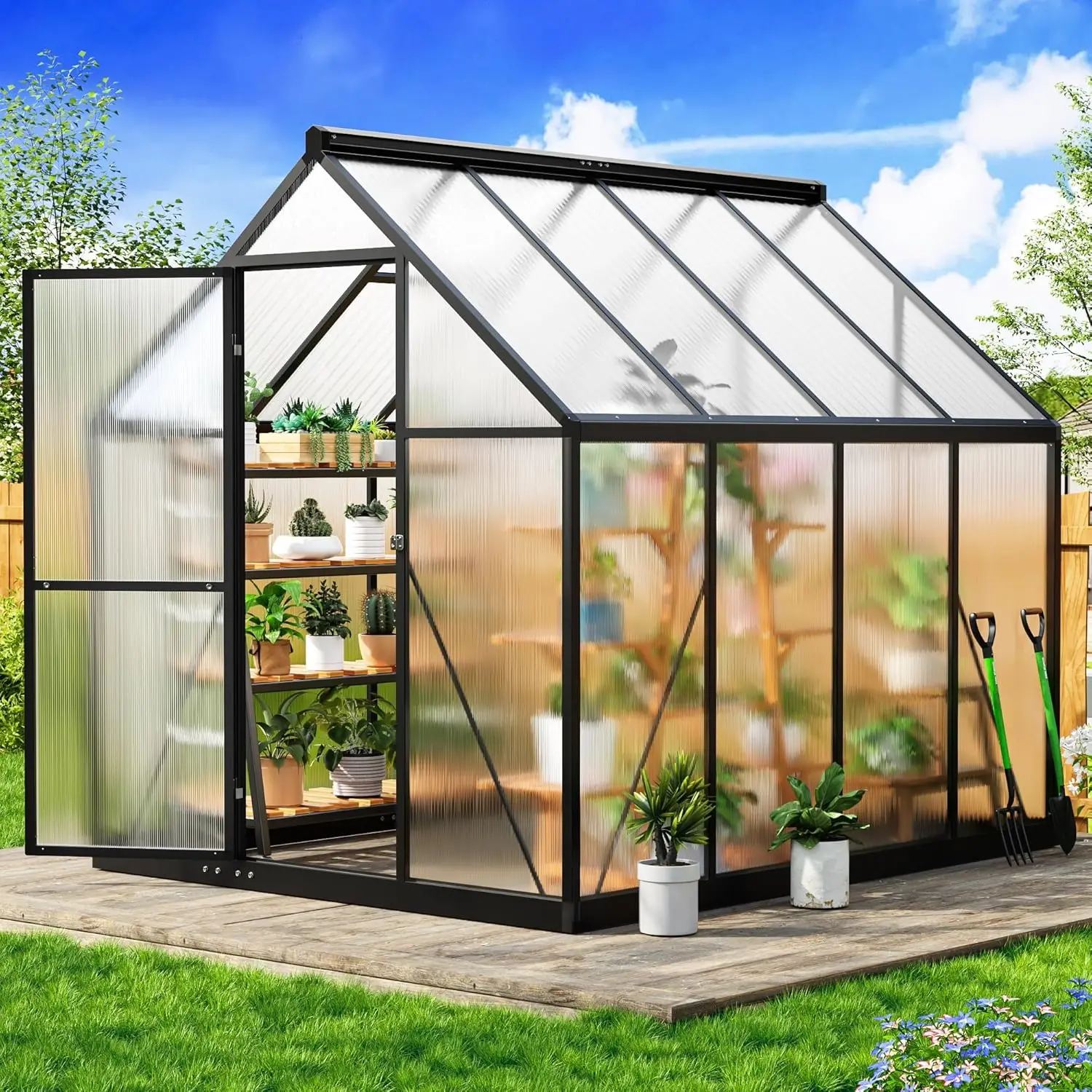 

Greenhouse 6×7.5 FT, Quick Setup Polycarbonate Greenhouse for Outdoors with Roof Vent, Walk in Green Houses for Outside for Outd