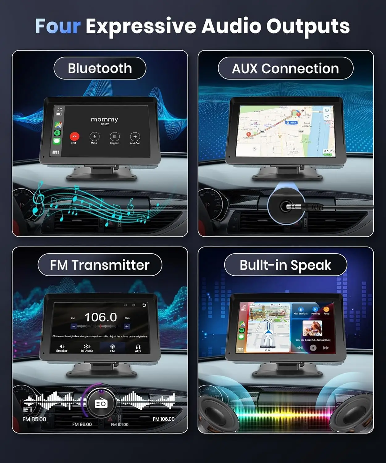 7 Inch Car Stereo Wireless CarPlay Android Auto, Touch Screen Radio with Bluetooth, Navigation, Voice Control, TF Card, AUX for