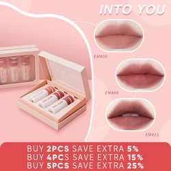 INTO YOU Makeup Lip Gloss Set 3pcs Matte Velvet Lip Mud Long Lasting Waterproof Non-Stick Cup Not Fade Lipstick Gift Box