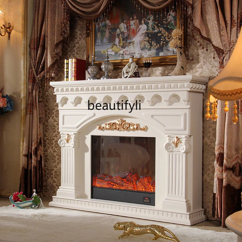 

European Style Fireplace Core French Retro Simulation Flame Electric Fireplace Core Solid Wood Curio Cabinet