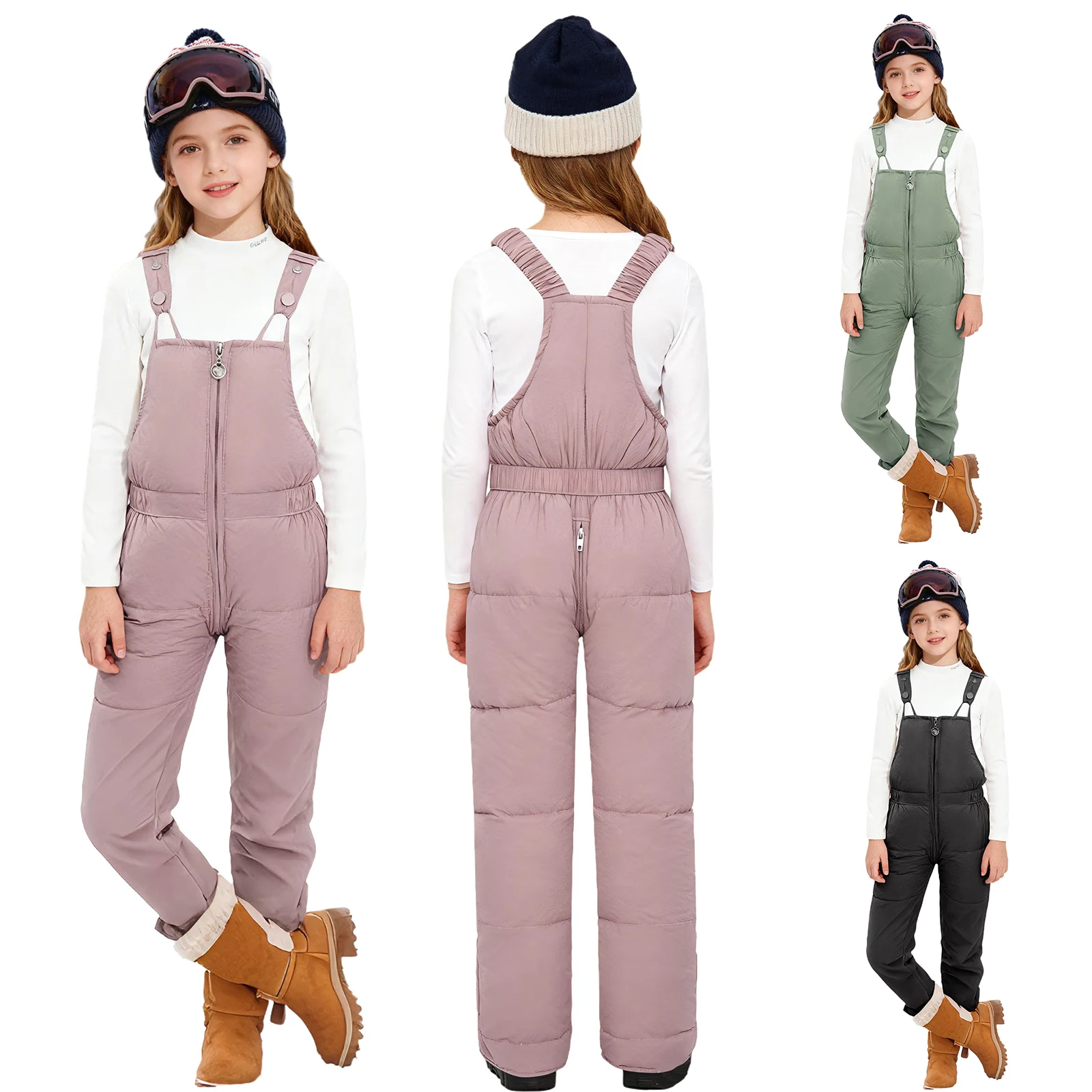 بدلة قفز للأطفال الصغار والبنات والأولاد على شكل ثلج وأشرطة كتف مرنة وسحاب مبطن للتزلج بدلة شتوية رياضية خارجية للثلج