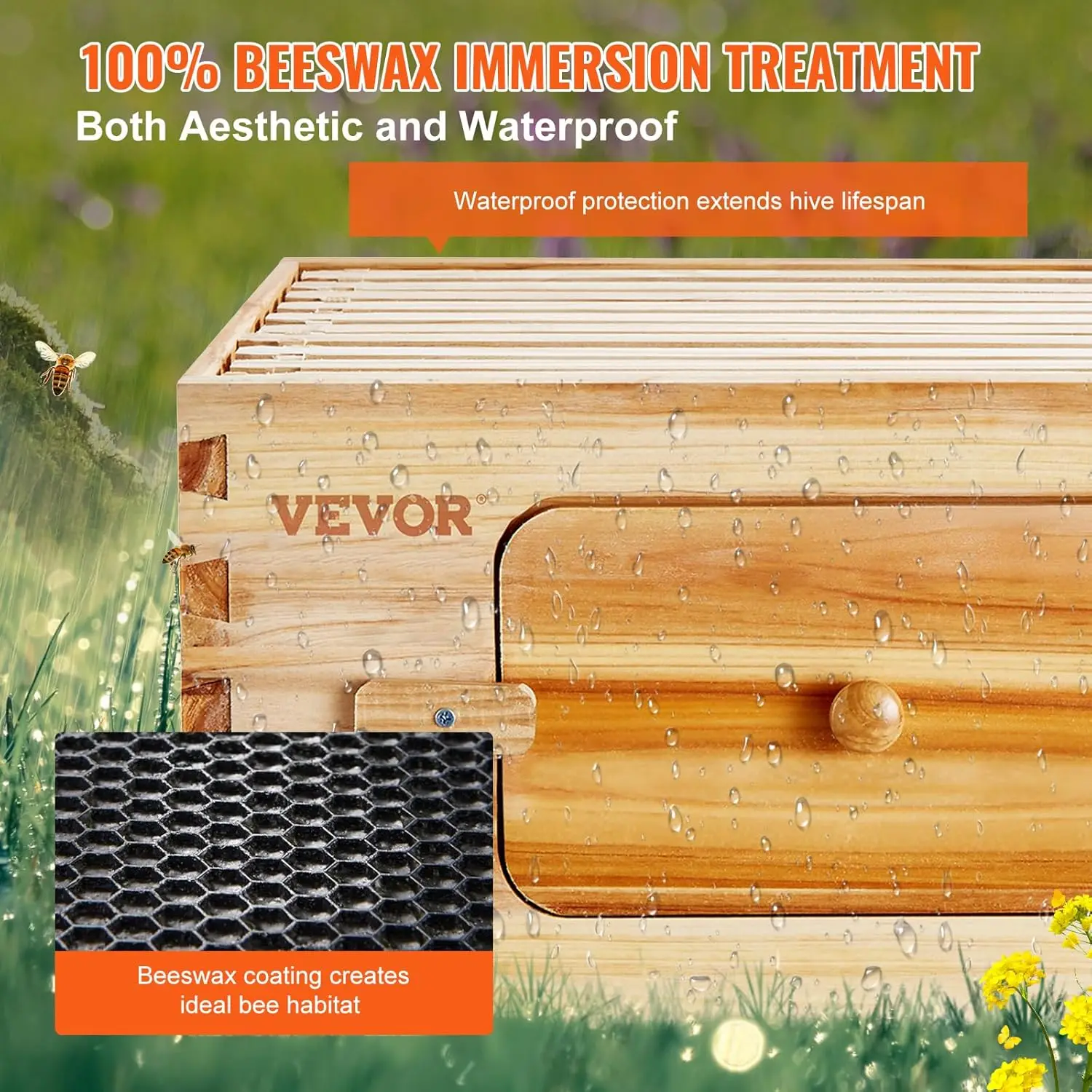 10 Frame Deep Brood Bee Hive Box, Bee Box Dipped in 100% Beeswax, Langstroth Beehive Kit with 10 Frames and Foundations Sheets image 4