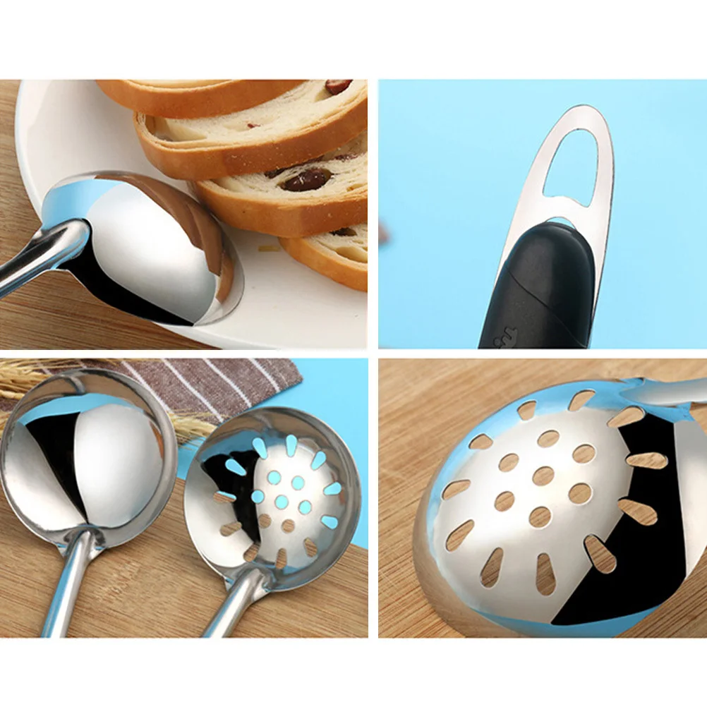 

Black Stainless Steel Hot Pot Soup Spoon with Long Handle Hangable Design Thickened Ladle for Kitchen Home Restaurant Hotel Bar