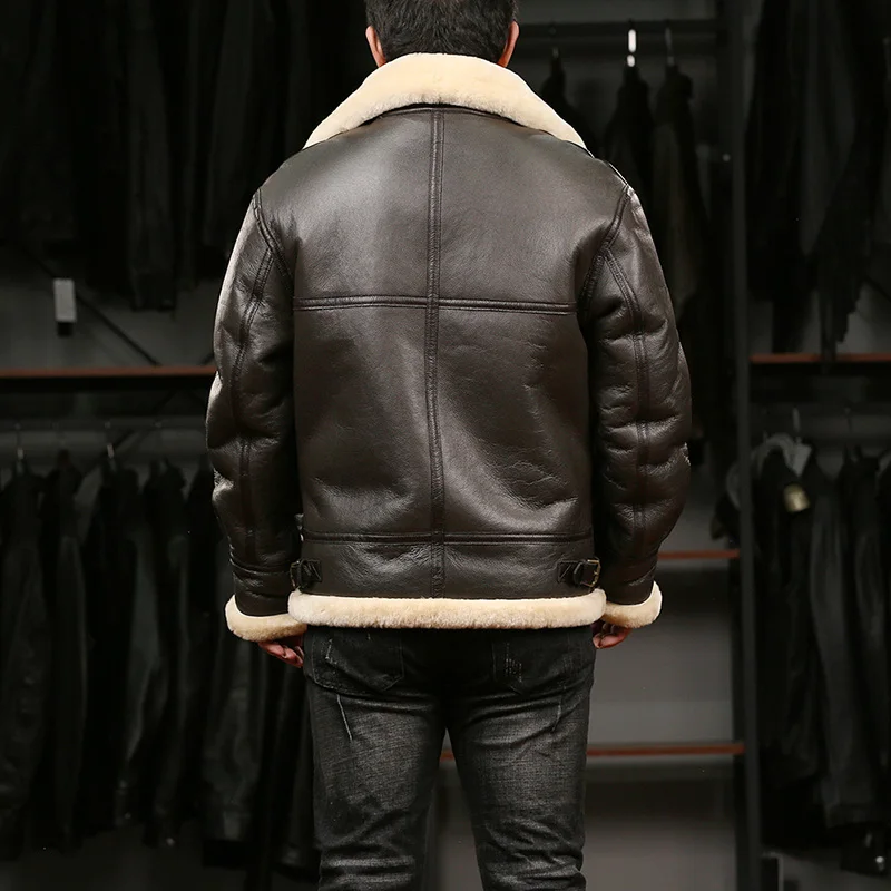 Winter Thickening Natural Shearling Fur Sheep Skin Jacket Pilot classic Man Genuine leather clothing