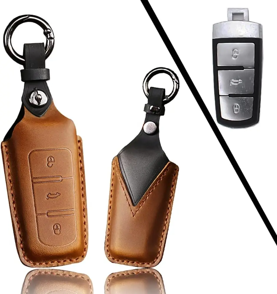 

WH Smart Remote Key Cover Fit For VW,Leather Key Fob Case Fit For Volkswagen CC Magotan, Type A-brown, Type A