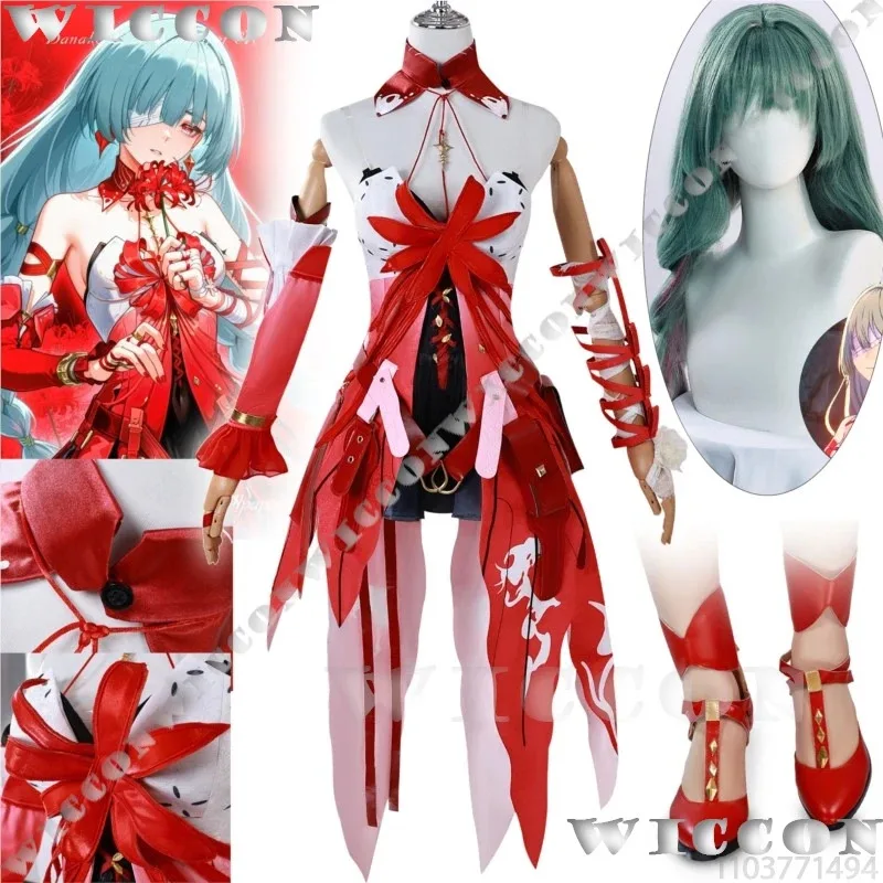 لعبة Phrolova Wuthering Waves Coaplay الأخضر شعر مستعار أحذية الدعامة مثير الأحمر لوليتا فستان فتاة النساء دعوى حفلة الهالوين كوس تخصيص #2