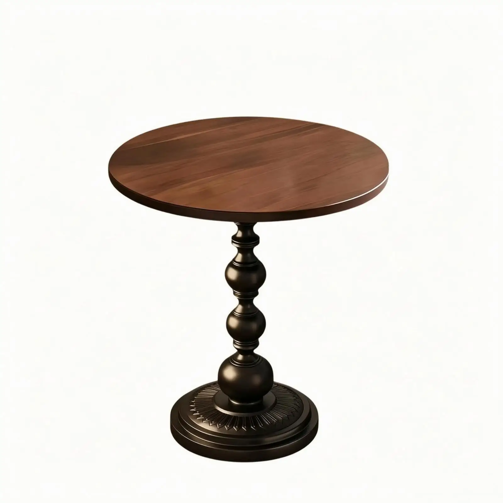 Stylish Round Side Table for Lounge Area Walnut Finish with Metal Pedestal Leg