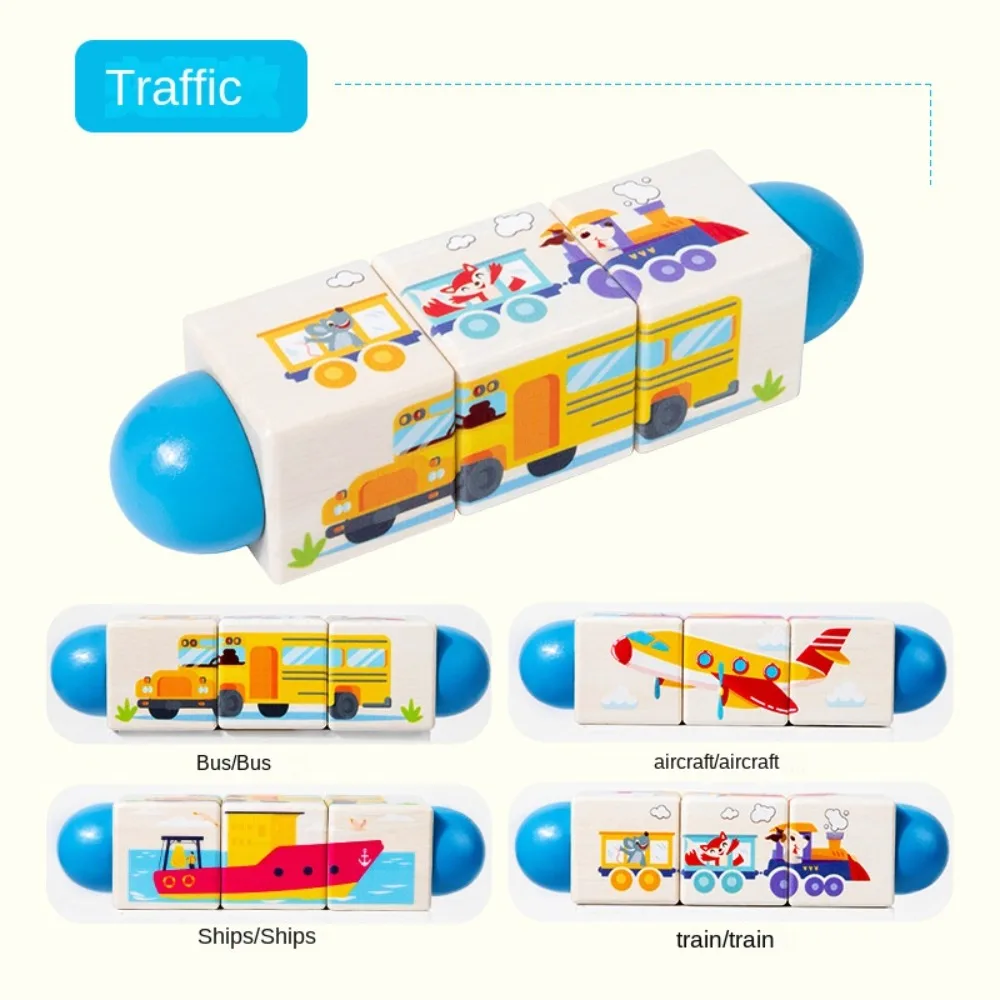 

3D Wooden Rotating Puzzle Early Education Wooden Wooden Jigsaw Puzzle Animal Unisex Grasp Building Block Toys Toddler