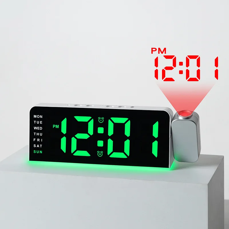 Modern LED Projection Alarm Clock Multi Functional Ambient Light Desk Clock for Bedroom Bedside