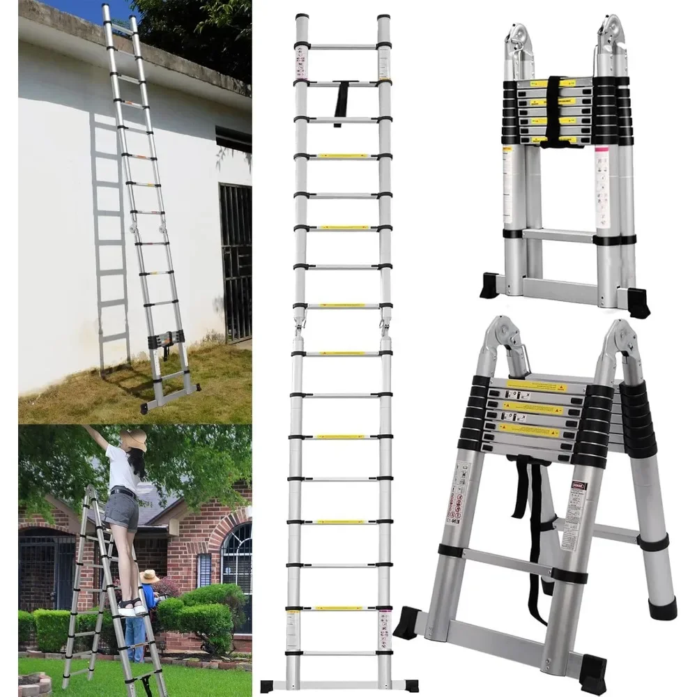 Aluminiowa drabina teleskopowa RV 16,5FT Przedłużenie Wysoka drabina do wysokich sufitów, lekka składana przenośna rama A 2,5M + 2,5M