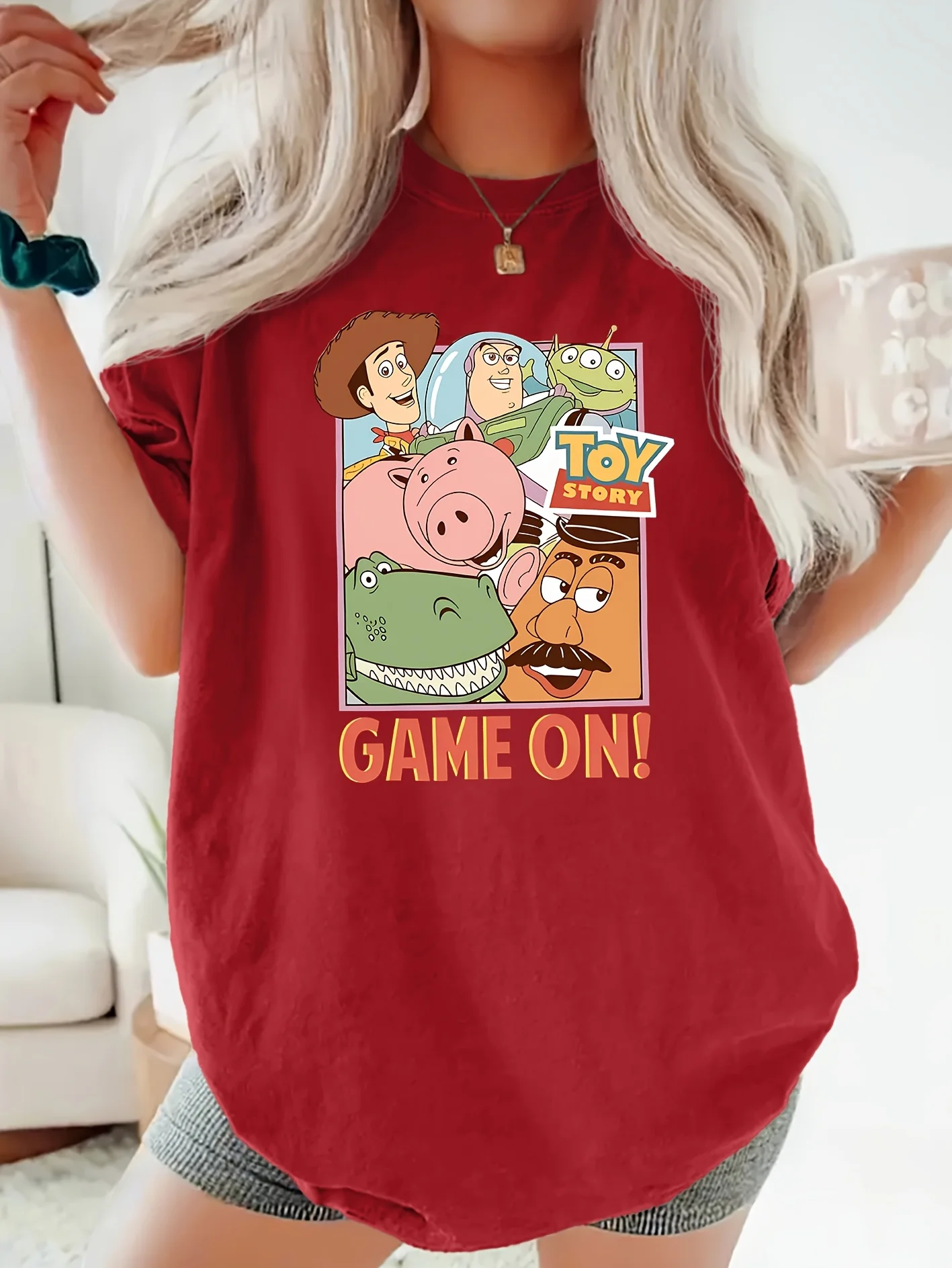 لعبة ديزني توي ستوري وودي، باز لايت يير، كائن فضائي، هام، ريكس، سلينكي دوج آند مستر. تي شيرت برسومات رأس البطاطس - كاجوال عتيق #5