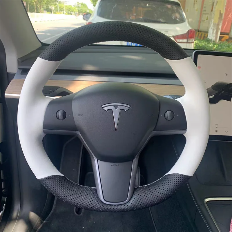 

For Tesla Model 3 Steering Wheel Cover Hand-sewn ModelY X S Edamame Non-slip Custom Car Steering Wheel Braid Cover Accessories