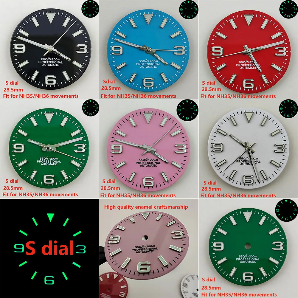 High Quality 28.5mm NH35dial watch dial S dial green luminous suitable for NH35 NH36 movement watch accessories repair tool