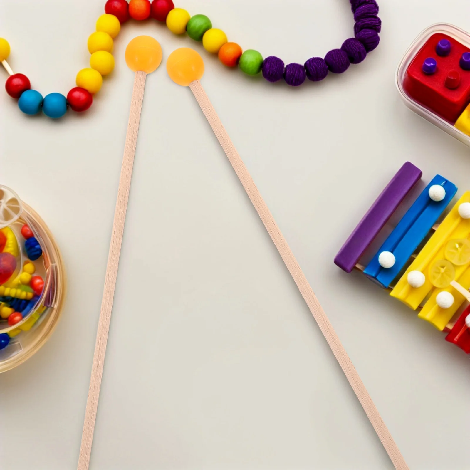 

1Pair Rubber Head Wood Xylophone Drum Sticks Accurate Marimba Percussion Mallets Small Mallet for Kids Music Performance