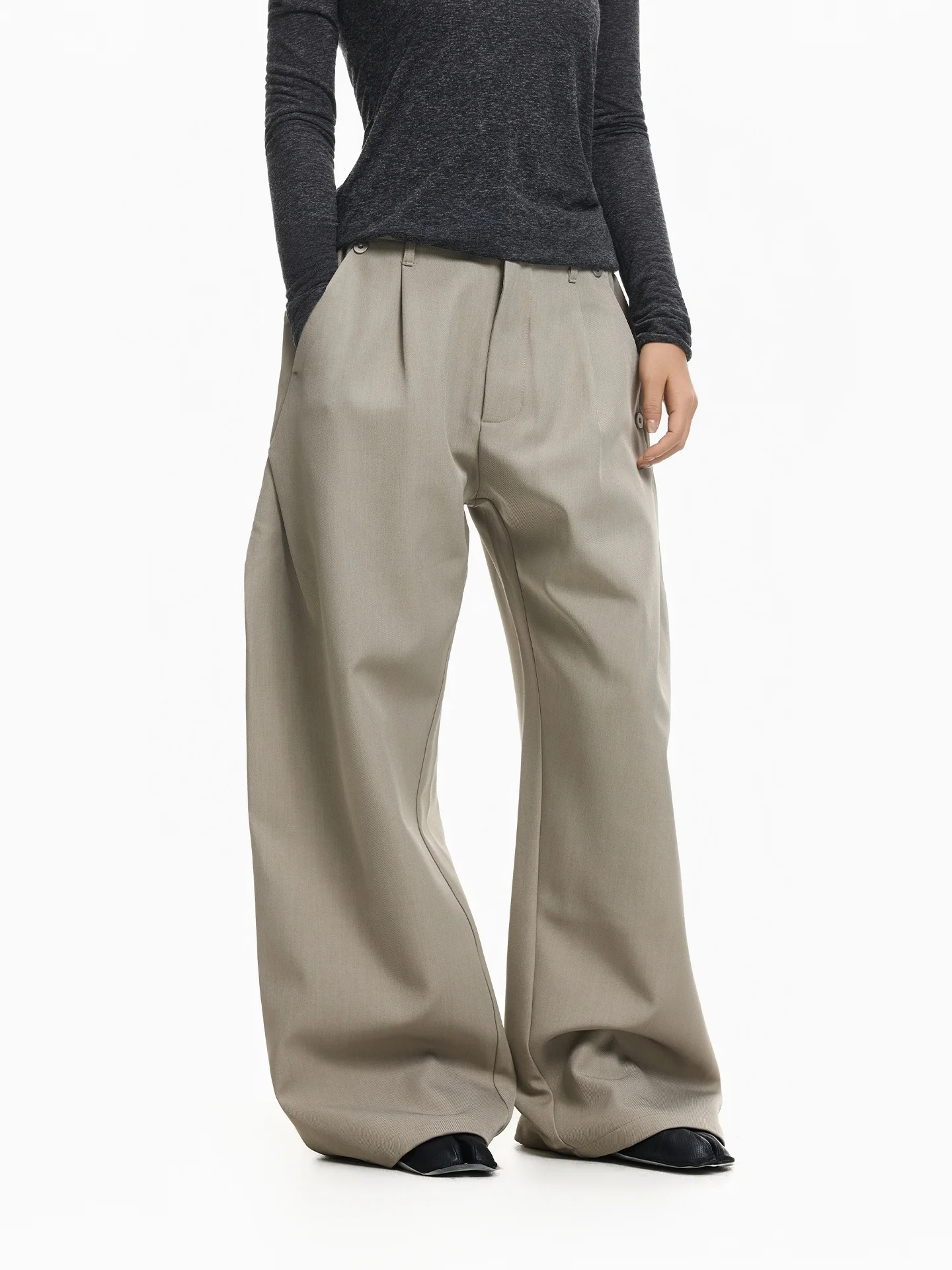 

SUNDAYPLAN Casual Loose Trousers Straight Leg Suit Pants Women's Ele Commute Sle Pleated Design Long Leisure Trousers