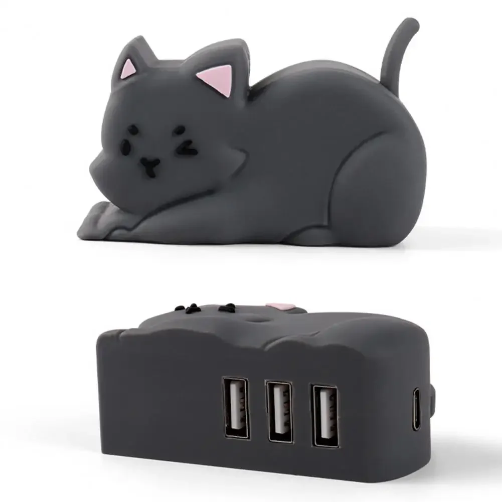 USB Laptop Docking Station Black Cat Shape 3 in 1 Multiport  2.0 High Speed  Type-C Hub Adapter PC Accessories