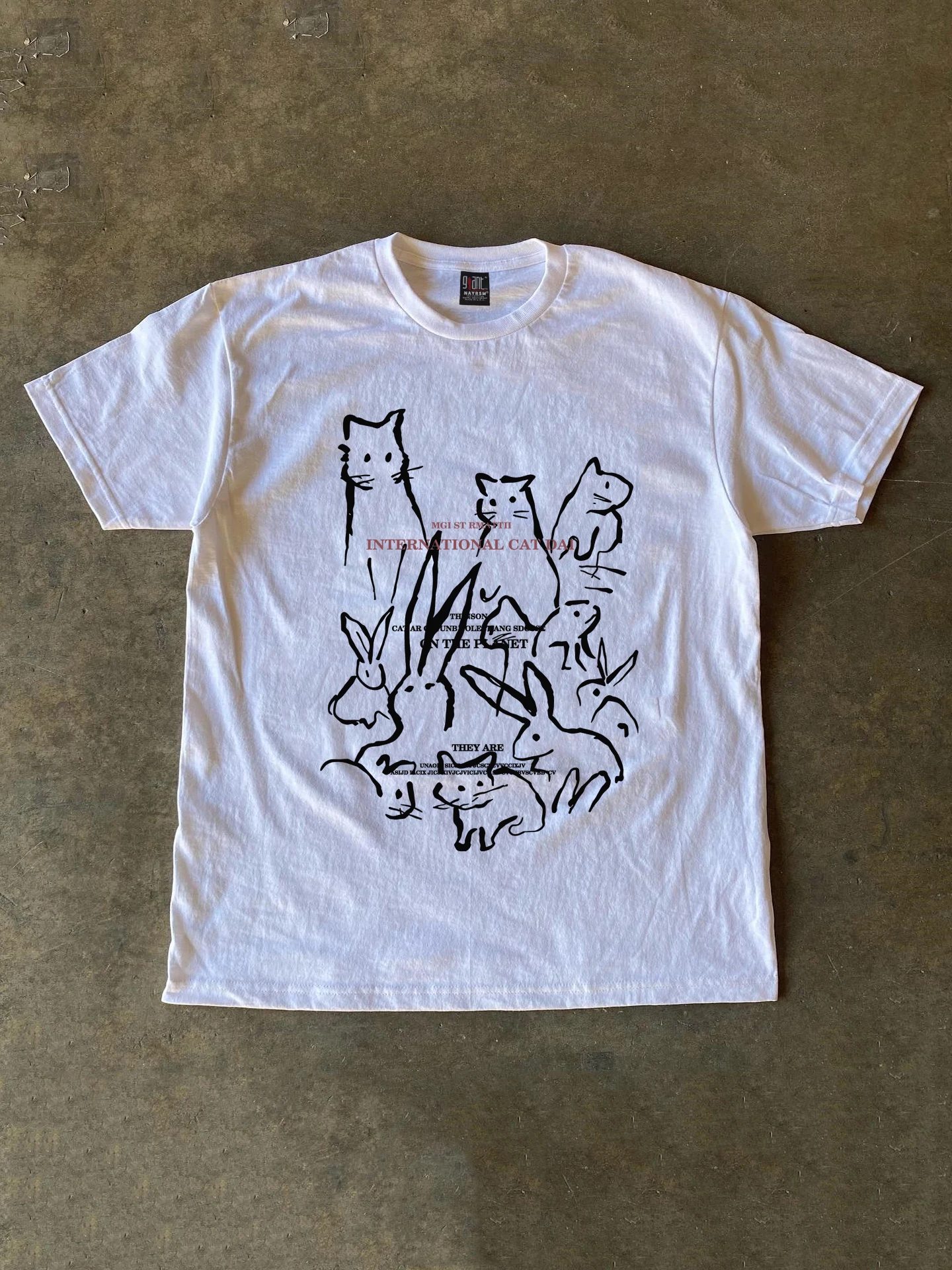Pure Cotton 260g Rabbit And Mouse Friends Short Sleeve T-Shirt Unisex Hong Kong Style INS Small Chen Story Multi Handkerchief