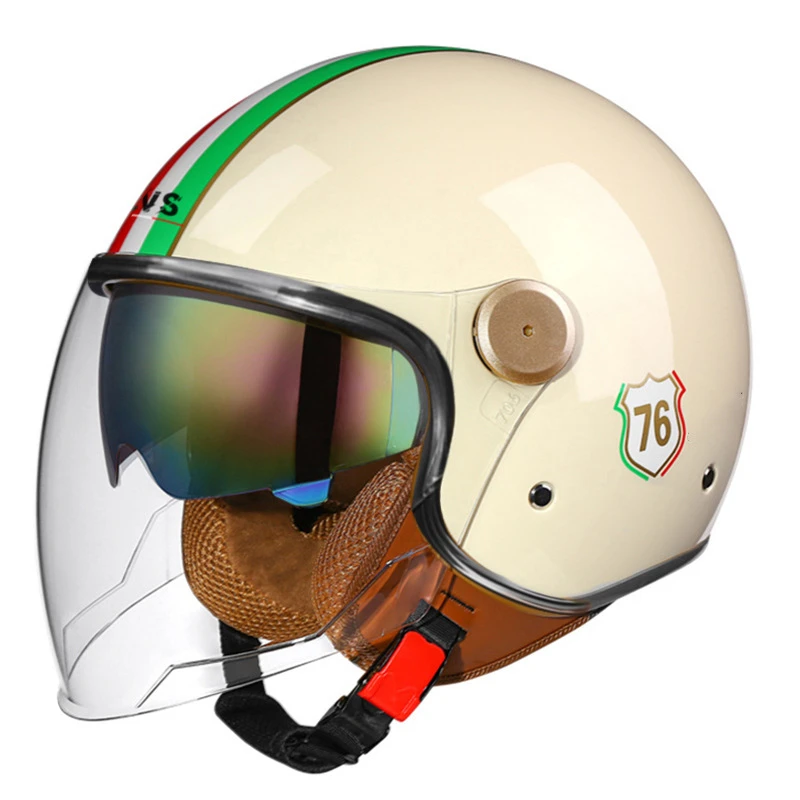 Lightweight Vintage Motorcycle Helmet With Dual Visor Motorbike Riding 3/4 Open Half Helmet Retro Casco Moto 3C & Dot image 2