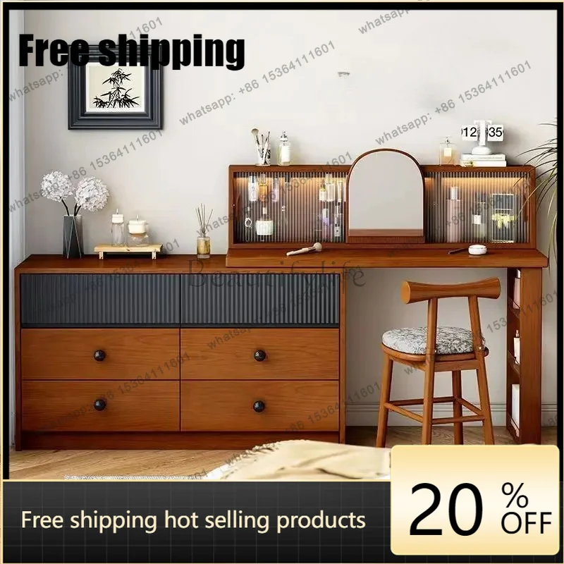 jj5  Best Seller Medieval Solid Wood Makeup Table, Chest, Dresser, Integrated Cabinet, Bedroom, Bedside Corner Stretch Cabinet,