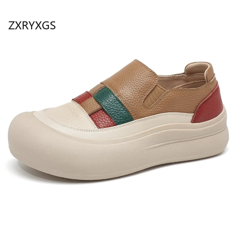 ZXRYXGS 2026 Autumn Premium Soft Cowhide Spell Colors Women's Trendy Sneakers Platform Shoes Heighten Fashion Casual Sneakers