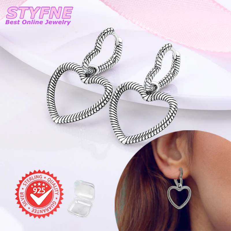 925 Sterling Silver Snake Bone Double Heart Zircon Hoop Earrings for Women Fashion Earrings Jewelry Gifts for Women Girls