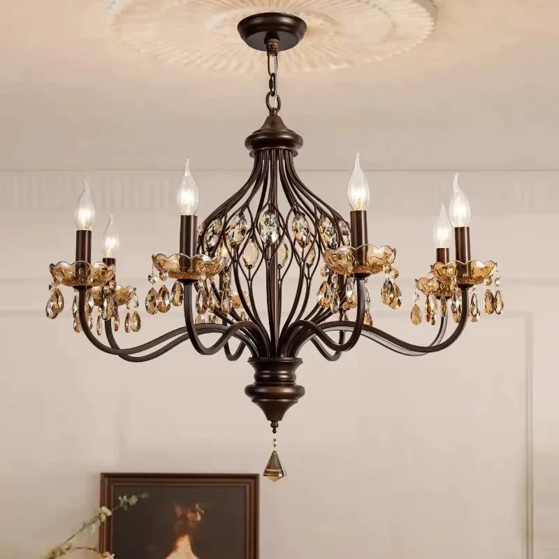 American retro chandelier French crystal living room light medium antique candle dining room walnut color