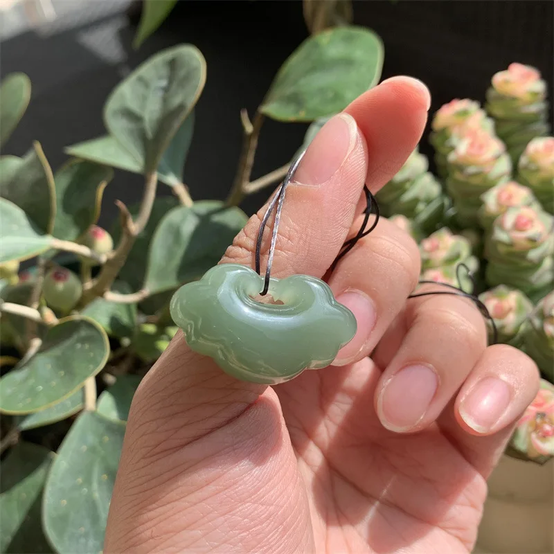 Natural Hetian Jade Qingshui Lake Green Ruyi Auspicious Cloud Peace Lock Pendant Necklace Bag Phone Charm
