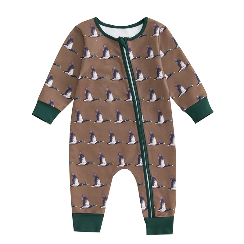 

Baby Boys Girls Jumpsuits Long Sleeve Animal Print Zip Up Rompers Newborn Pajamas