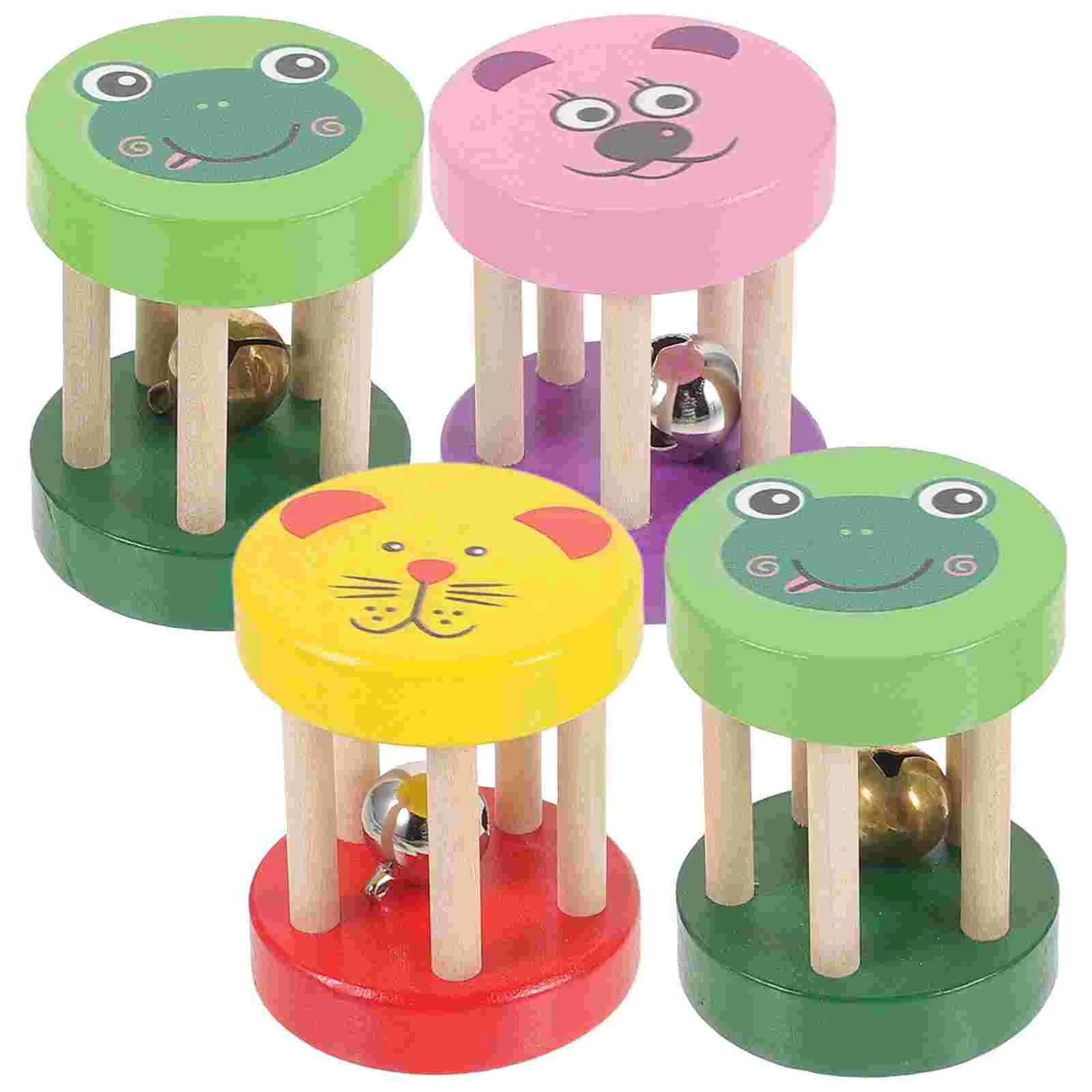 

4 Pcs Wooden Five-post Music Shake Bell Educational Puzzle Parent-child