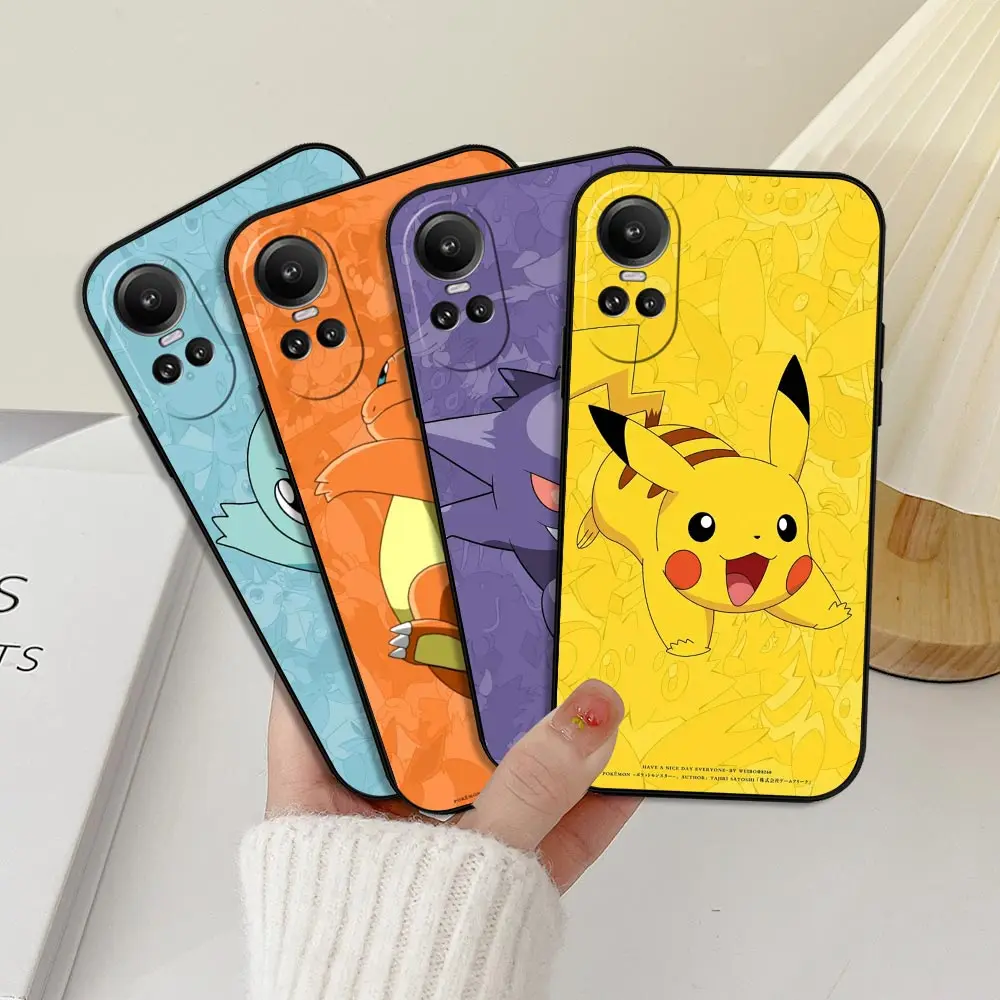 Anime Pokemon Pocket Monster Phone Case For OPPO Reno 11 11F 10 8 8T 7 7Z 6 6Z 5 4 Pro Plus 4G 5G Case Black Soft Silicone Cover