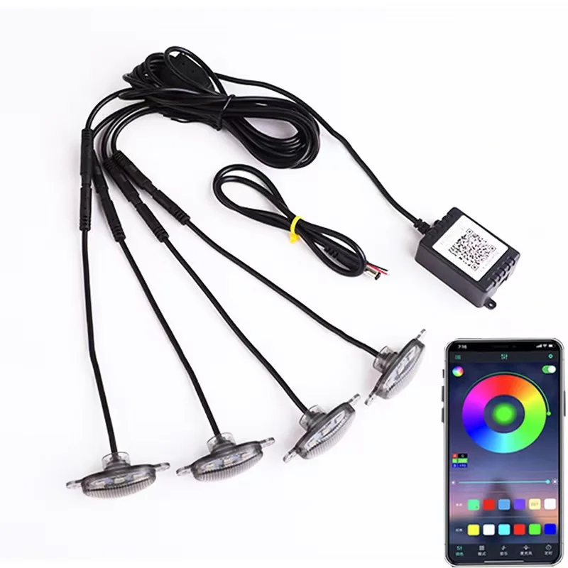 

RGB Car Front Grille Light 4pcs in One APP Control 12V Led Grid Hood Light for Modify Off-road Vehicle Jeep SUV Decorative Lamp
