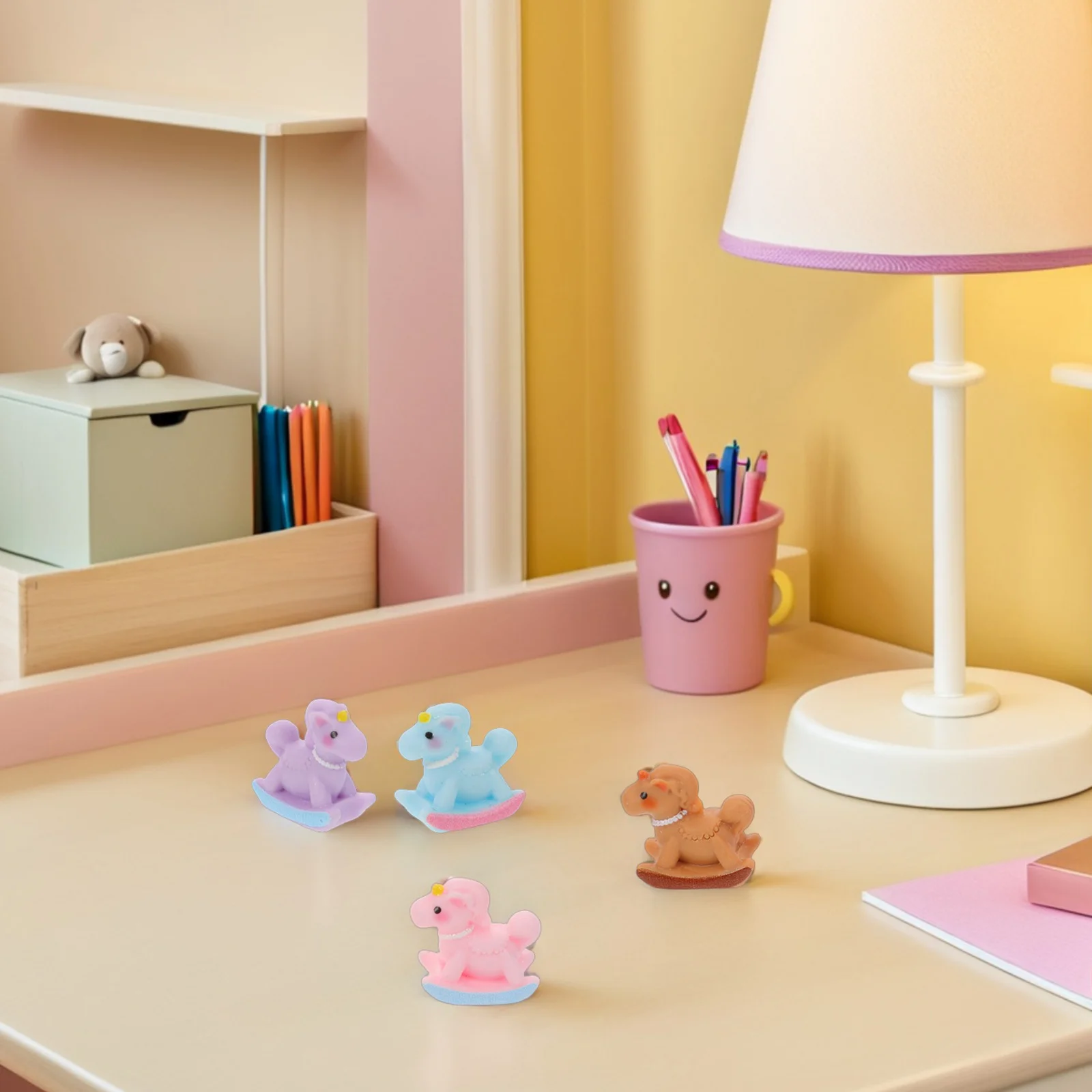 

10Pcs Macaron Color Mini Rocking Horse Resin Accessories for DIY Craft Projects Cake Toppers Birthday Table Scatter Decor