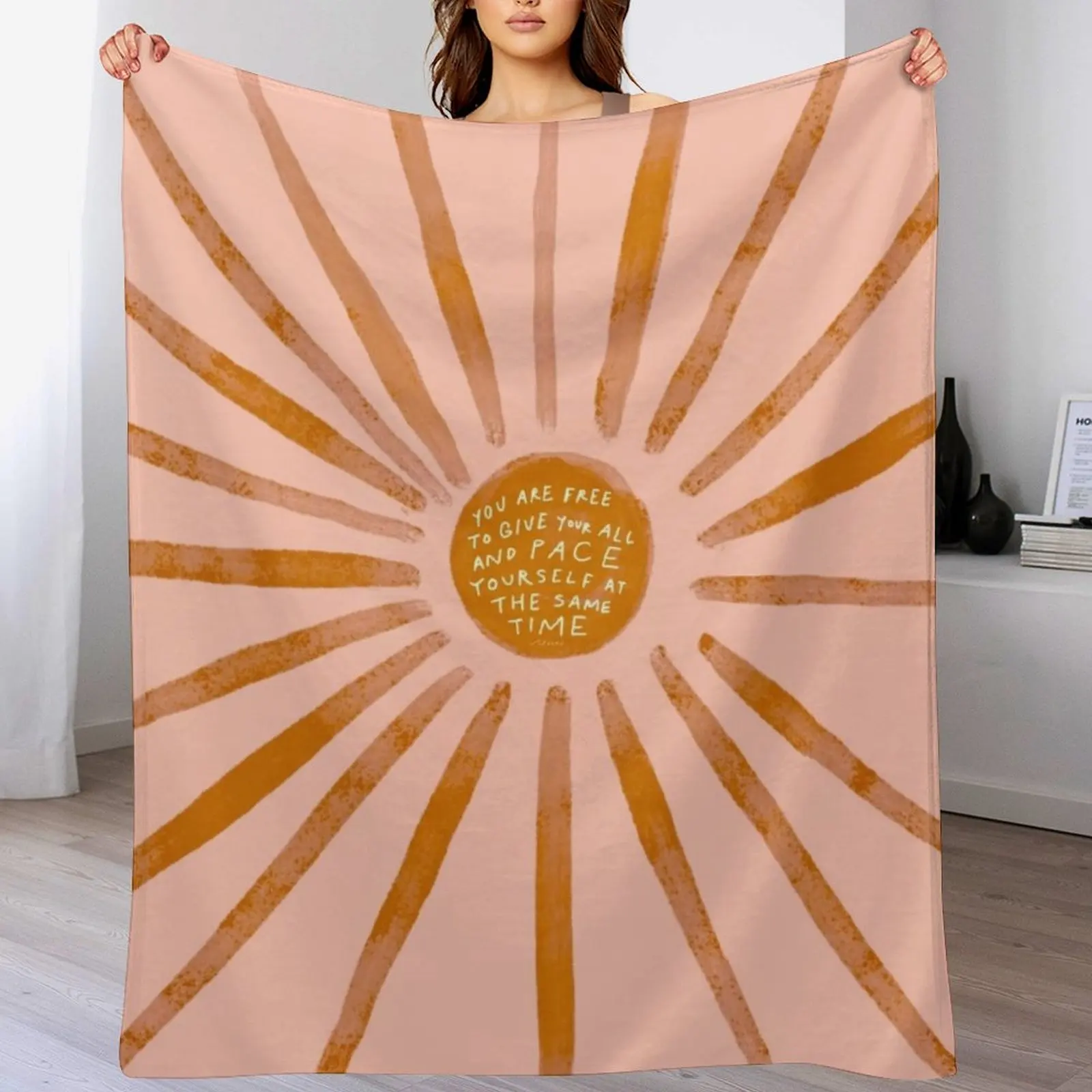 

You are free to give your all and pace yourself at the same time - inspirational quote and golden sun Throw Blanket