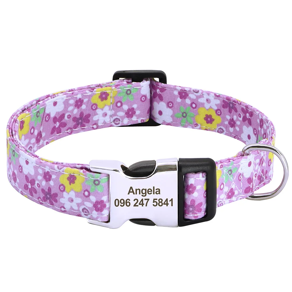 Personalized Printed Nylon Dog Collar With Custom Engraved Name_voghion.com