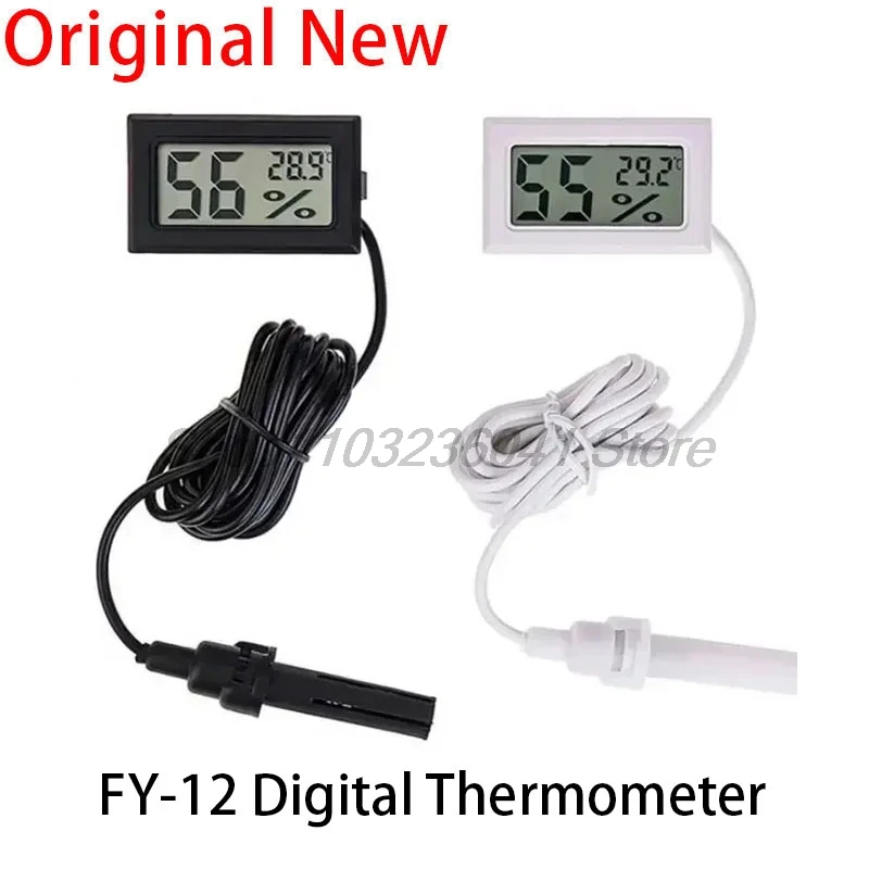 FY-12 Mini LCD Digital Thermometer Hygrometer Gauge Tester With Probe Incubator Aquarium Embedded Temperature Humidity Meter