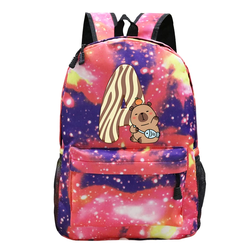 Capybara Alphabet Print Girl Schoolbag Kawaii Lightweight Children's Bag Waterproof Bags Colorful Travel Backpack Mochilas Gifts