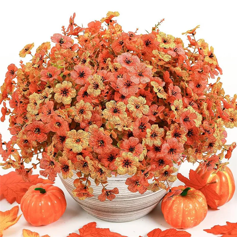 ABRS-Faux نباتات الخريف 24 قطعة حزمة من زهور الخريف الاصطناعية، لافندر الأوكالبتوس للزينة الخارجية