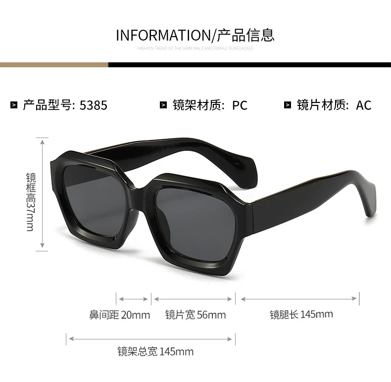 Neu eingetroffene Vintage-Sonnenbrille mit quadratischer Form für Damen und Herren, Sonnenbrille mit konkaver Oberfläche, Damen- und Herrenbrille – Detail 2