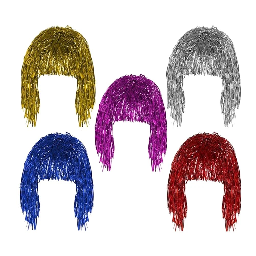 

5 Pcs Rain Short Wigs Cosplay Women False Hair High Temperature Silk Durable Unisex Foil Tinsel Make up Supplies