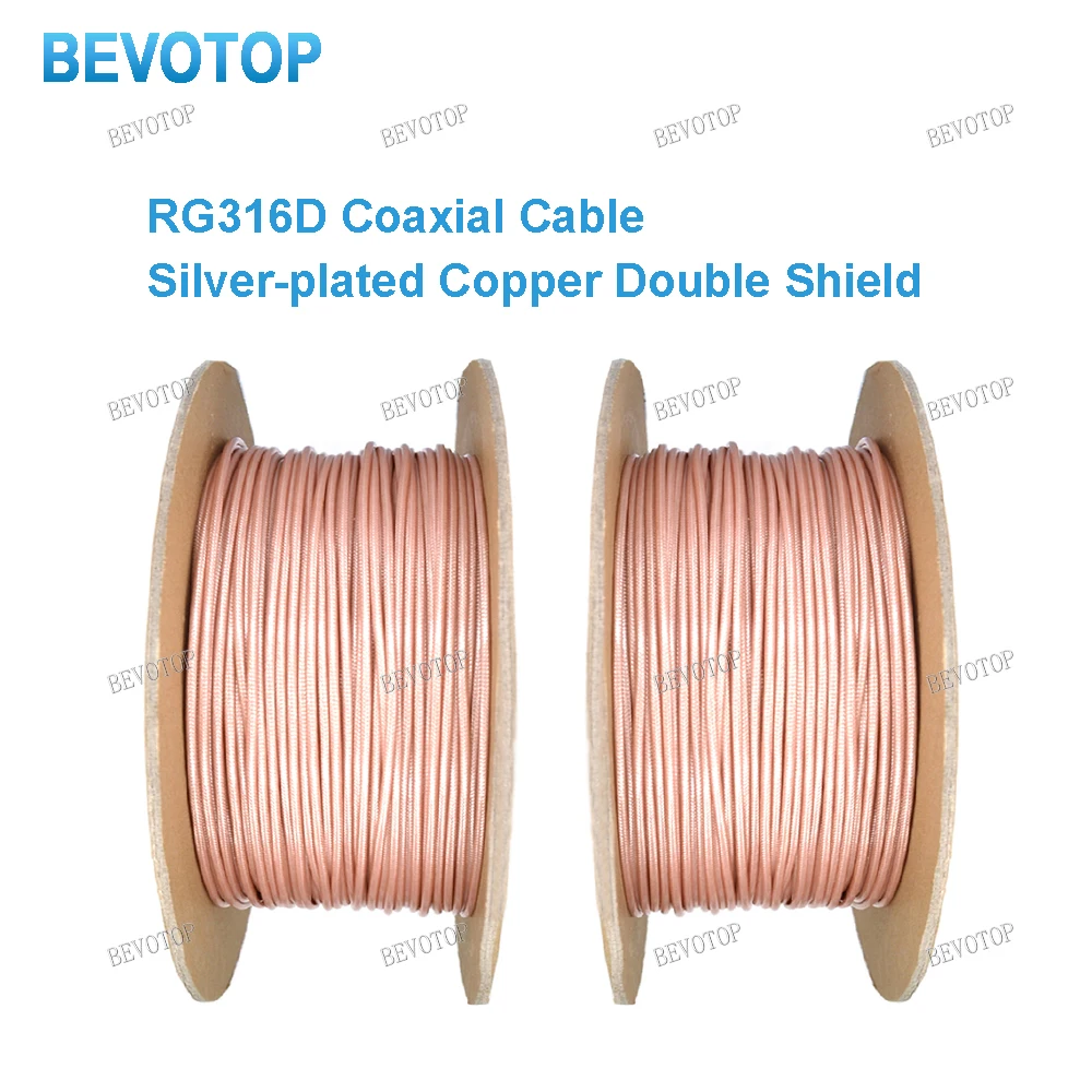 RG316D Coaxial Cable Silver-plated Copper Double Shield 50 Ohm Low Loss for Crimp Connector Fast Shipping High Quality BEVOTOP