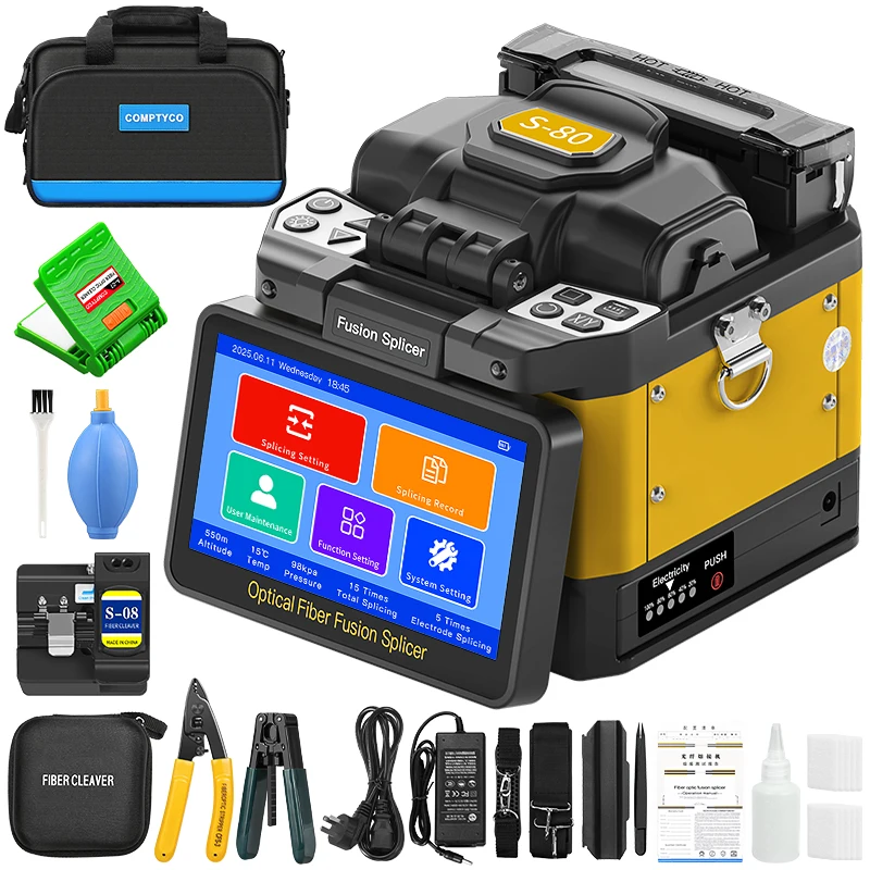 Touch Screen Fiber Optic Fusion Splicer S-80/A-80S/FS-60E/A-88S Six Motor SM/MM Optical Fiber Core Welding Machine Multilingual