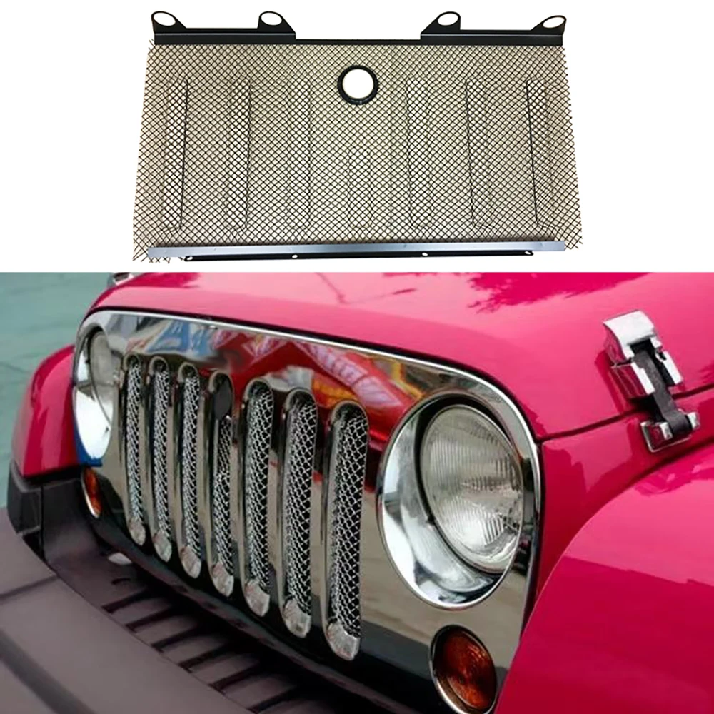 Lantsun J031 Front Grille Honeycomb Mesh Insert Fit Steel with Holes Black for Jeep for Wrangler JK07-17