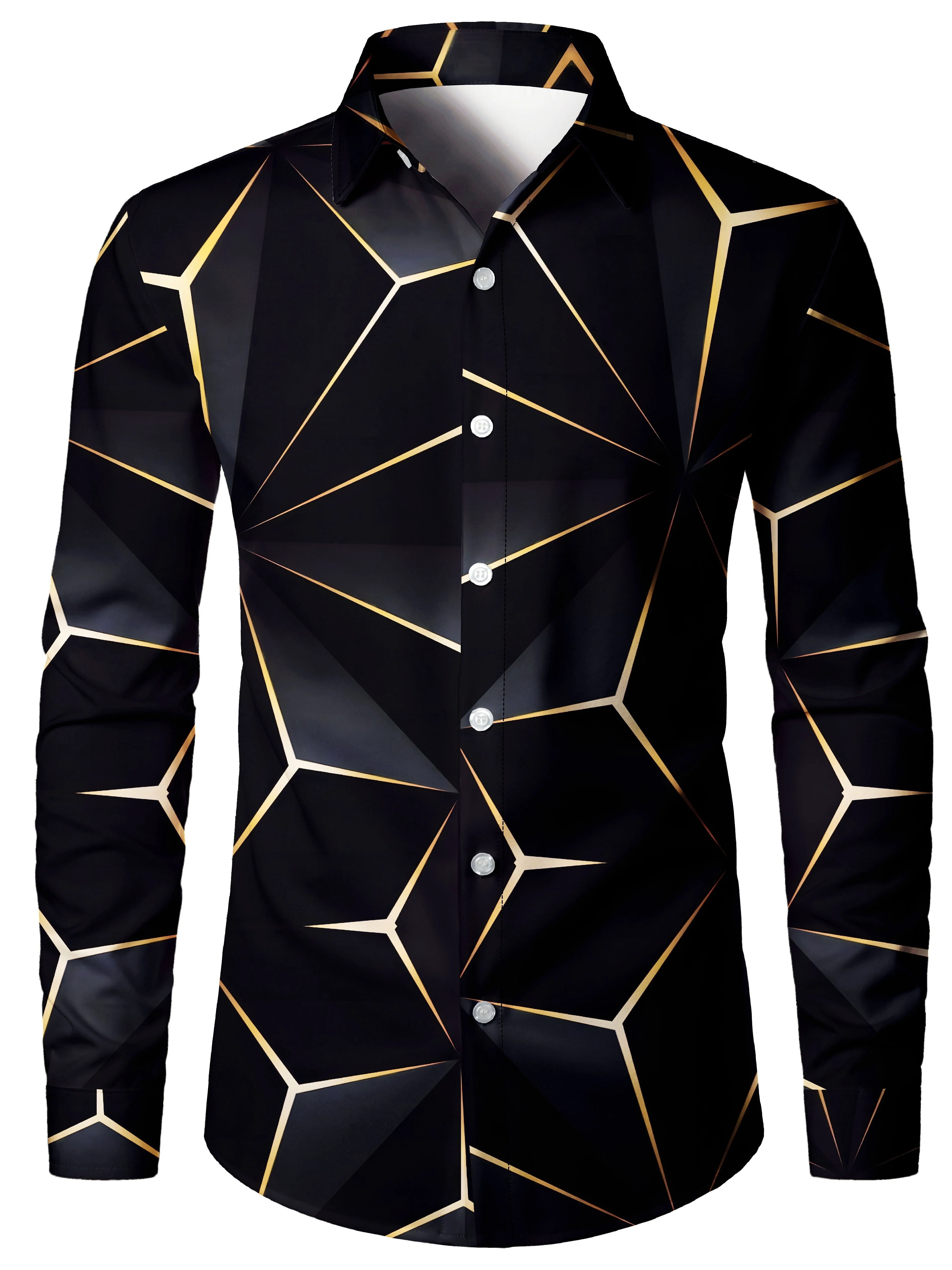 Men's shirt tops Lapel Long sleeves Closure Regular fit Geometric pattern Men's casual shirts Daily formal club wear