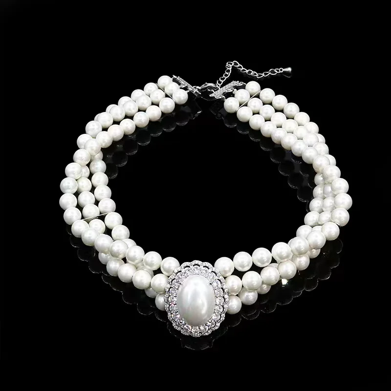 EYER Charm Pearl Jewelry Sets for Women Party Wedding Statement Multilayer Pearl Necklace Choker Bracelet Jewelry dress